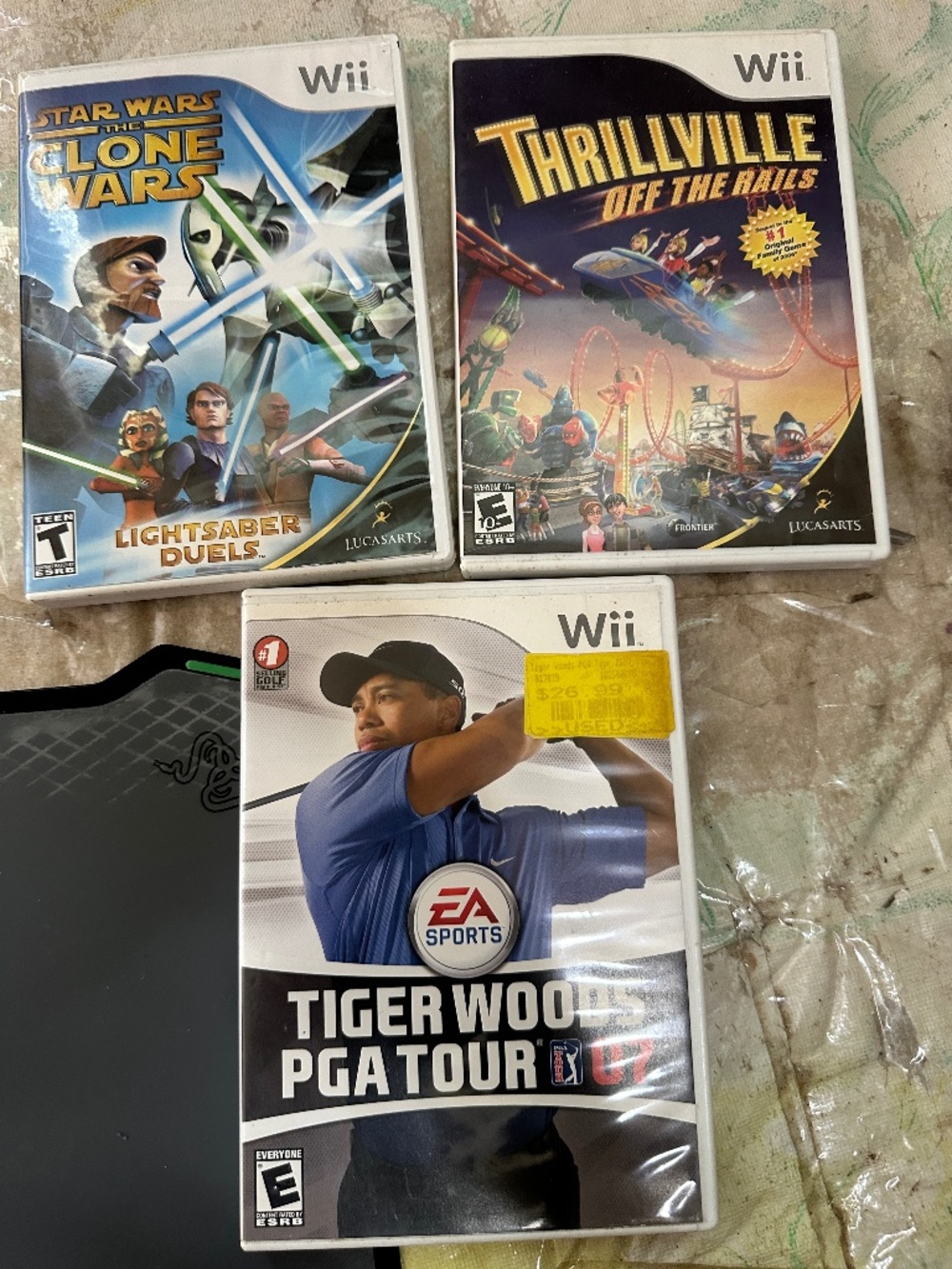 Lot of 3 Wii Games Clone Wars Thrillville Tiger Woods PGA Tour 07